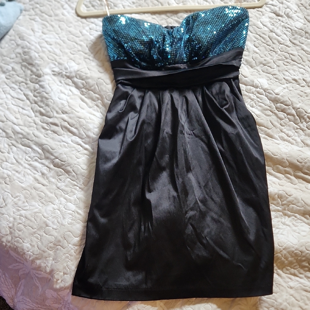 Ruby Rox Strapless Dress with Blue Sequin Bodice